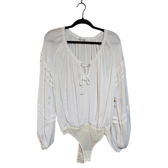 Free People NWT Women’s Ivory Peasant Bodysuit S  Boho Chic Academia, Poetcore - Picture 2 of 15